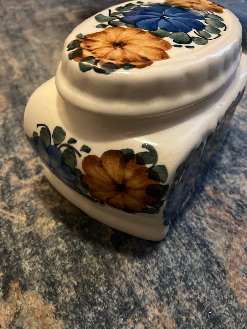 Polish vintage Ceramic Trinket Box with Blue and Gold Floral